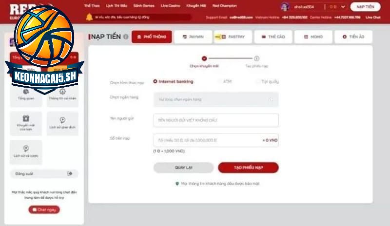 Hướng dẫn cách nạp tiền thành công vào nhà cái Red88